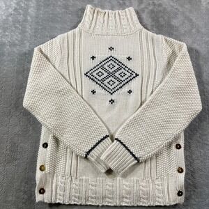J Crew The Reeds Sweater Womens Medium Cream Mock Neck Diamond Knit Luxury